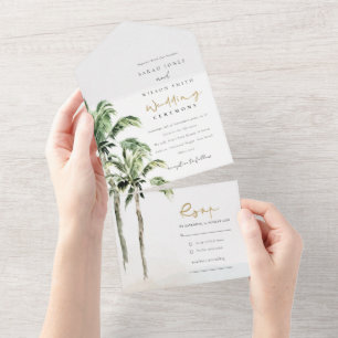 Invitation Tout En Un Plage tropicale Palm Trees Mariage aquarelle