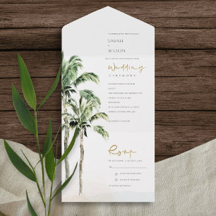 Invitation Tout En Un Plage tropicale Palm Trees Mariage aquarelle