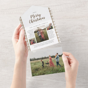 Invitation Tout En Un Plaid Christmas Journal Brown 4 Photo Holiday