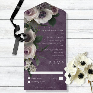Invitation Tout En Un Plum Purple Élégant Floral Moderne Sans Dîner