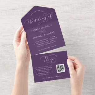 Invitation Tout En Un Plum Purple   Script Automne Automne Automne QR Co