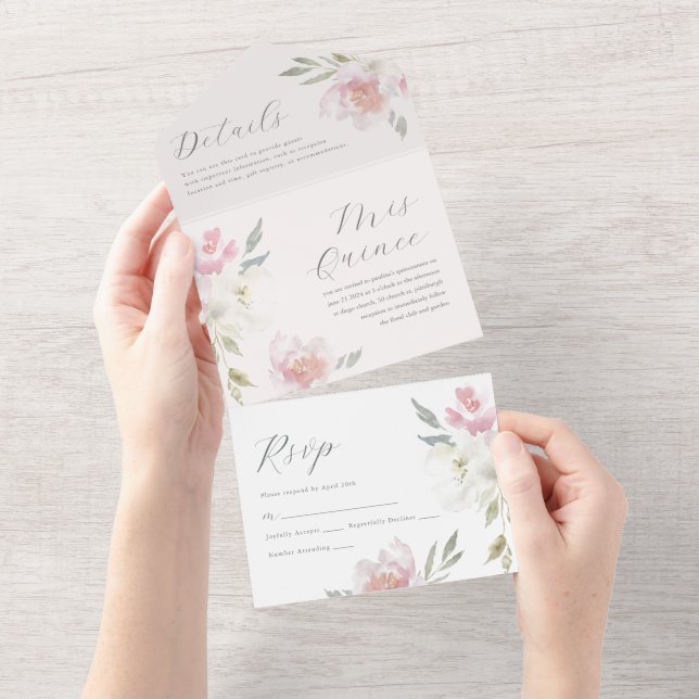Invitation Tout En Un Plutôt rose Quinceanera 15 ans (Déchirure)