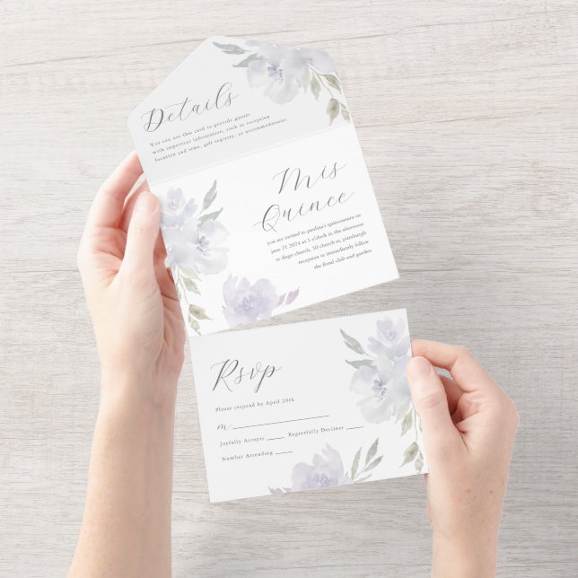 Invitation Tout En Un Plutôt Violet Floral Quinceanera 15 ans (Déchirure)