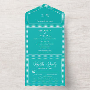 Invitation Tout En Un Points blancs sur sarcelle – Mariage personnalisé