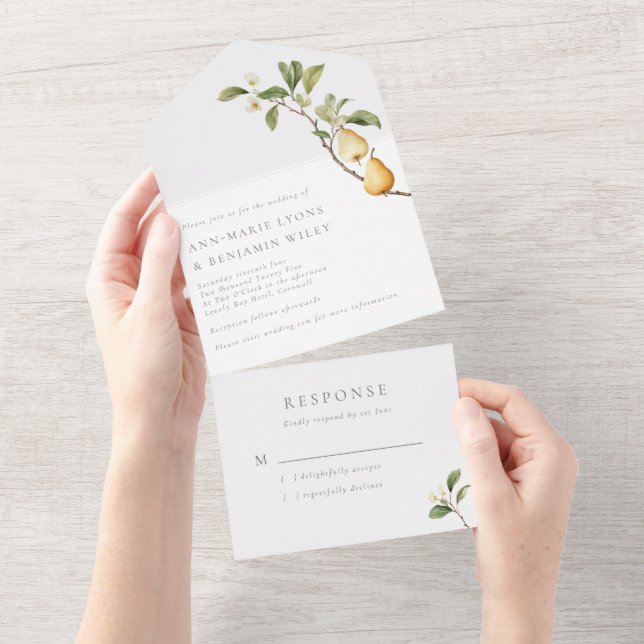 Invitation Tout En Un Poires botaniques Mariage rustique (Déchirure)