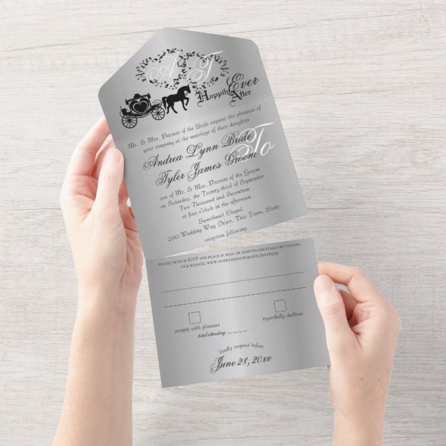 Invitation Tout En Un Porte Mariage Fairytale gris argent (Déchirure)