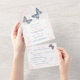 Invitation Tout En Un Poussière de corail mariage tourbillons RSVP