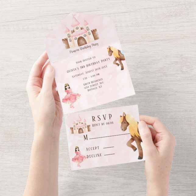 Invitation Tout En Un Princess Castle Horse fête d'anniversaire (Déchirure)