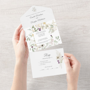 Invitation Tout En Un Printemps Été Floral Fleur sauvage Feuille tiges  