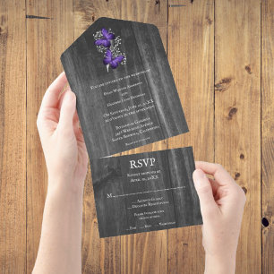 Invitation Tout En Un Purple papillon rustique tout en un mariage Invite