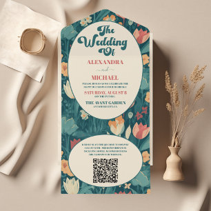 Invitation Tout En Un QR Code Boho Chic Retro Coloré Mariage Floral