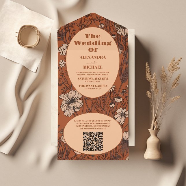 Invitation Tout En Un QR Code Burange Fleur sauvage Mariage (Créateur téléchargé)