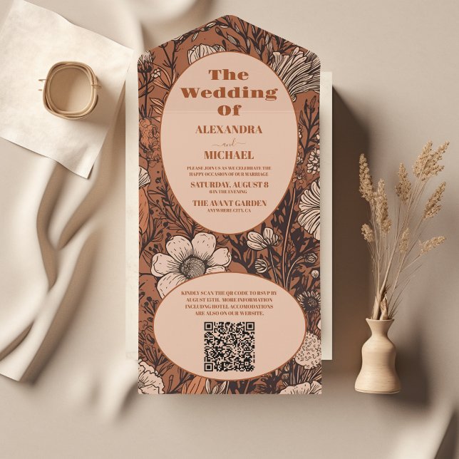 Invitation Tout En Un QR Code Burange Fleur sauvage Mariage (Créateur téléchargé)