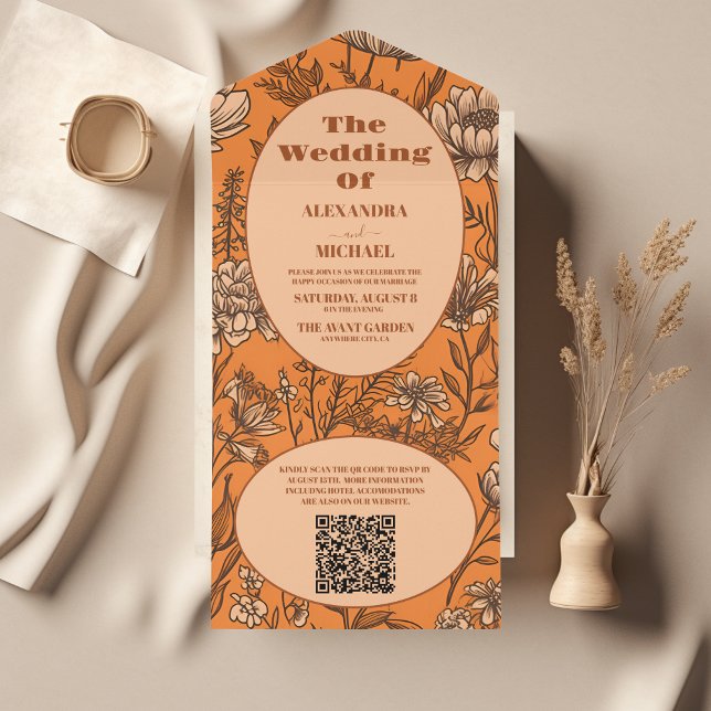 Invitation Tout En Un QR Code Burange Fleur sauvage Mariage (Créateur téléchargé)