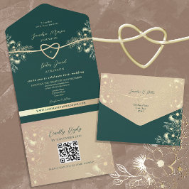 Invitation Tout En Un QR Code Emerald Green Gold Mariage