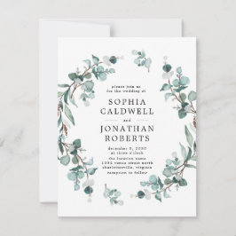 Invitation Tout en un QR Code Eucalyptus Mariage vert