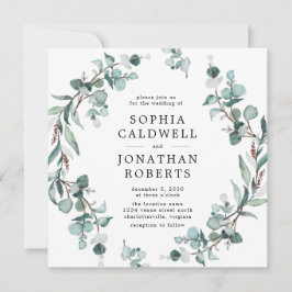 Invitation Tout en un QR Code Eucalyptus Mariage vert