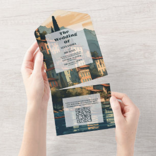 Invitation Tout En Un QR Code Italie Lac de Côme Destination Mariage