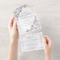 QR Code Lilac Lavender Gold Marble Floral Mariage