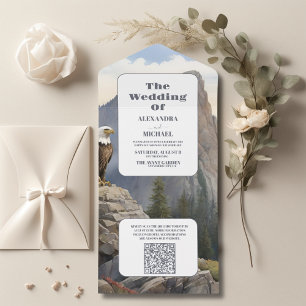 Invitation Tout En Un QR Code Pine Tree Forest Rustic Watercolor Mariage