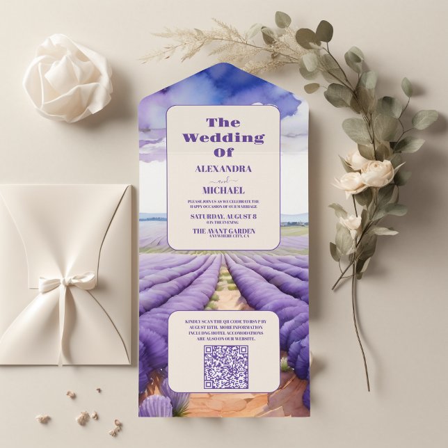 Invitation Tout En Un QR Code Rustic Lavender Mariage (Créateur téléchargé)