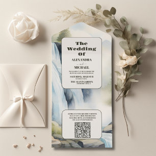 Invitation Tout En Un QR Code Rustic Mountain Waterfall Boho Mariage