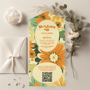 Invitation Tout En Un QR Code Super Boho Retro Floral Mariage