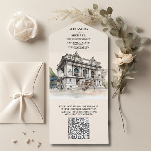 Invitation Tout En Un QR Code Watercolor New York Destination Mariage
