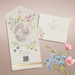 Invitation Tout En Un QR Code Wildflower Photo Wedding