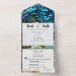 Invitation Tout En Un Rainbow Iridescente Abalone Sea Shell Mariage  