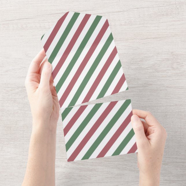 Invitation Tout En Un Rayures de Noël personnalisables (Déchirure)