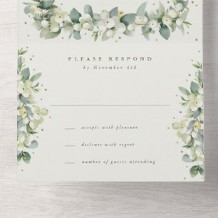 Invitation Tout En Un Réception Crème/Marine Snowberry+Eucalyptus unique