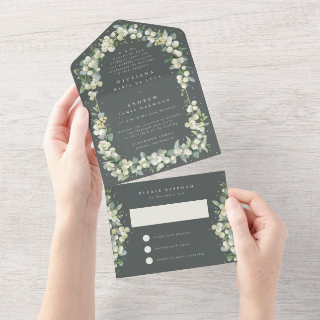 Invitation Tout En Un Réception De Mariage De Berneberge Verte+Eucalyptu (Déchirure)