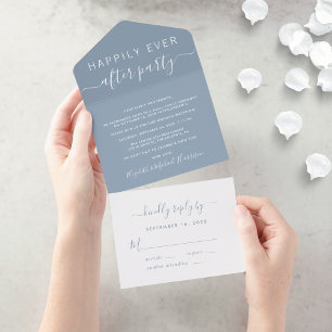 Invitation Tout En Un Réception de mariage poussiéreux bleu Happily Ever