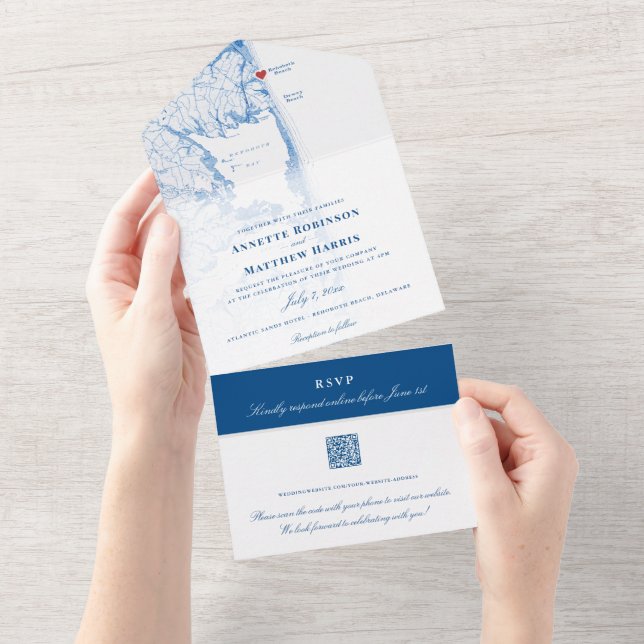 Invitation Tout En Un Rehoboth Beach Wedding QR Code Seal and Send (Déchirure)