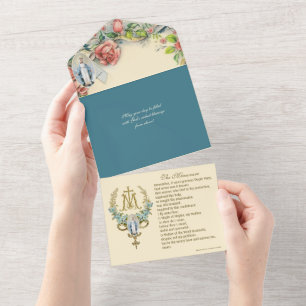 Invitation Tout En Un Religieux Vierge Marie Oiseaux Roses roses