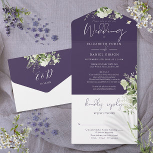 Invitation Tout En Un Réponse de mariage avec détails floraux de verdure