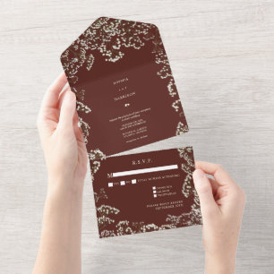 Invitation Tout En Un Réponse de mariage rouge betterave à souffle de bé