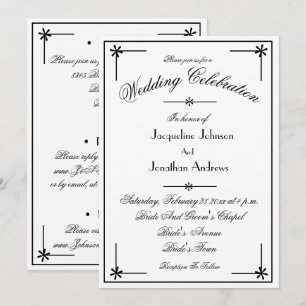 Invitation Tout en Un Réponse RSVP Mariage Noir & Blanc Éléga