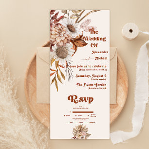 Invitation Tout En Un Retro Boho Terracotta Orange Brûlé Mariage