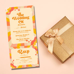 Invitation Tout En Un Rétro Groovy Rose et Or Vague Mariage Tout En Un
