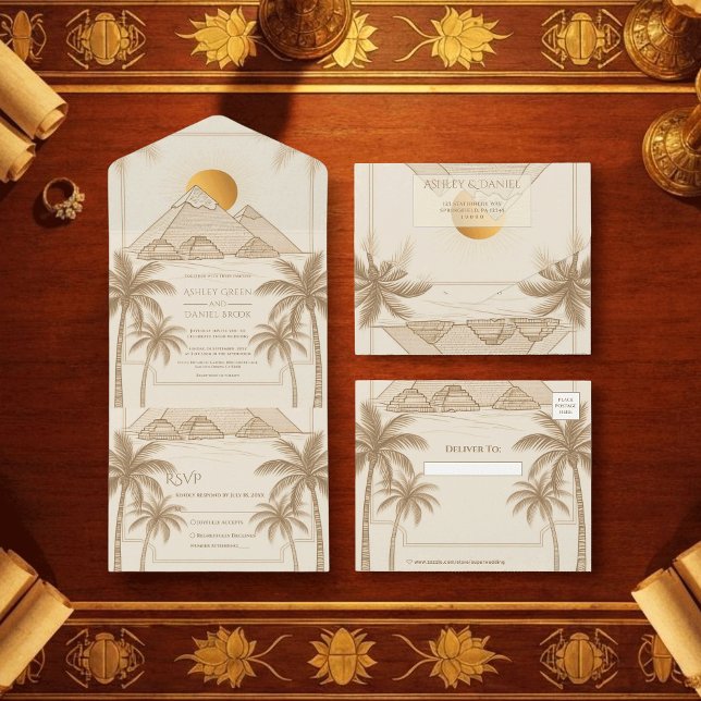 Invitation Tout En Un Retro Pyramids Of Giza Egypt Destination Wedding (Créateur téléchargé)