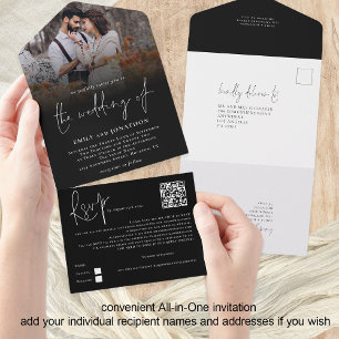 Invitation Tout En Un Revêtement photo moderne QR Code Script Mariage no