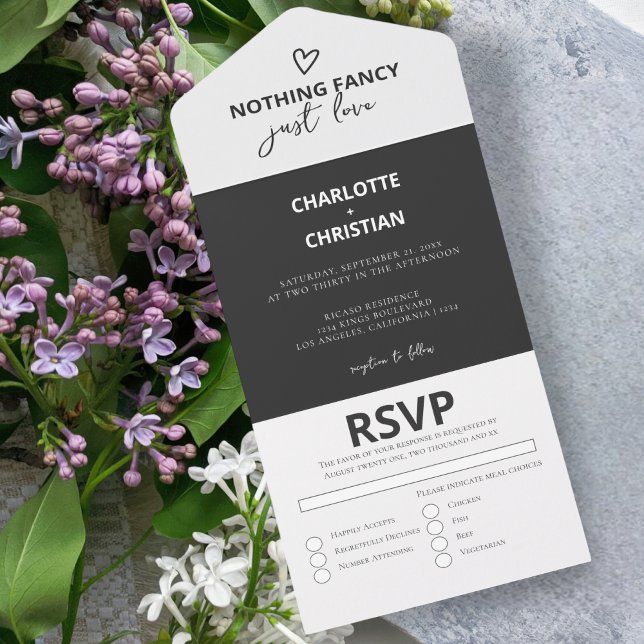Invitation Tout En Un Rien de fantaisie Juste Amour Mariage (Nothing Fancy Just Love Wedding All In One Invitation from Ricaso. Invite, envelope & RSVP in one)