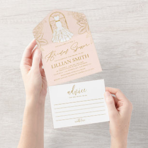 Invitation Tout En Un Robes Élégantes Rose Pâle et Or Baby Shower Mariée