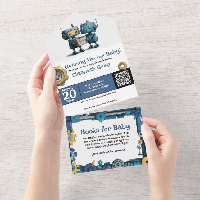 Invitation Tout En Un Robot se prépare pour Baby & Livres (Déchirure)