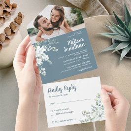 Invitation Tout En Un Romantique blanc fleur gris photo de printemps mar