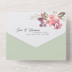 Invitation Tout En Un Romantique Blush Mauve Sage Floral Tout en un
