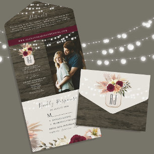Invitation Tout En Un Romantique Floral Bourguignon Rustique