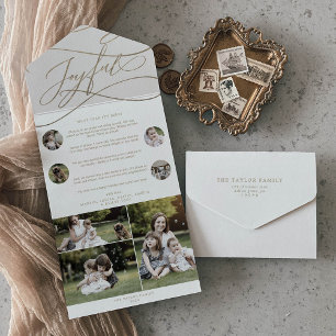 Invitation Tout En Un Romantique or Joyeux Noël Multi Photo Holiday